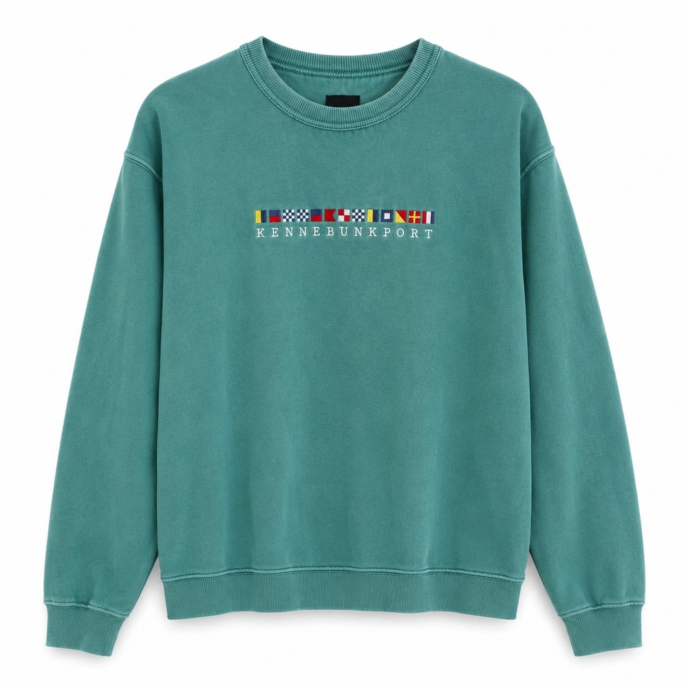 Kennebunkport Maine Embroidered Nautical Flag Sweatshirt Men M Teal Green Preppy